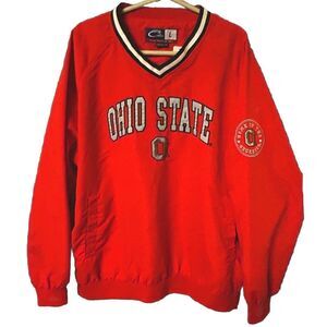 Ohio State Buckeyes Pullover Windbreaker Jacket Size L Lined Pockets Red NCAA